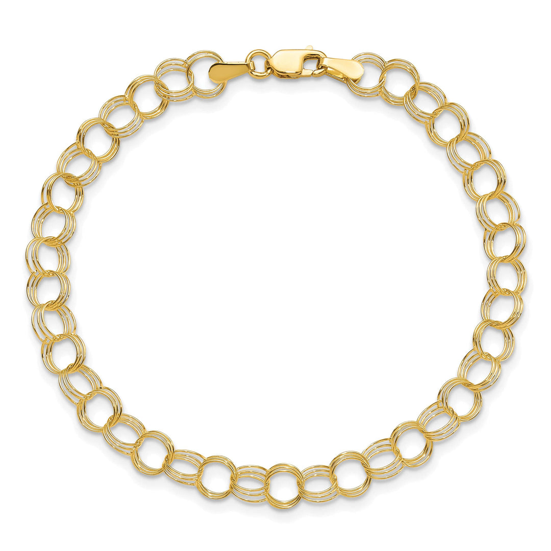 10K Yellow Gold 5mm Solid Triple Link Charm Bracelet