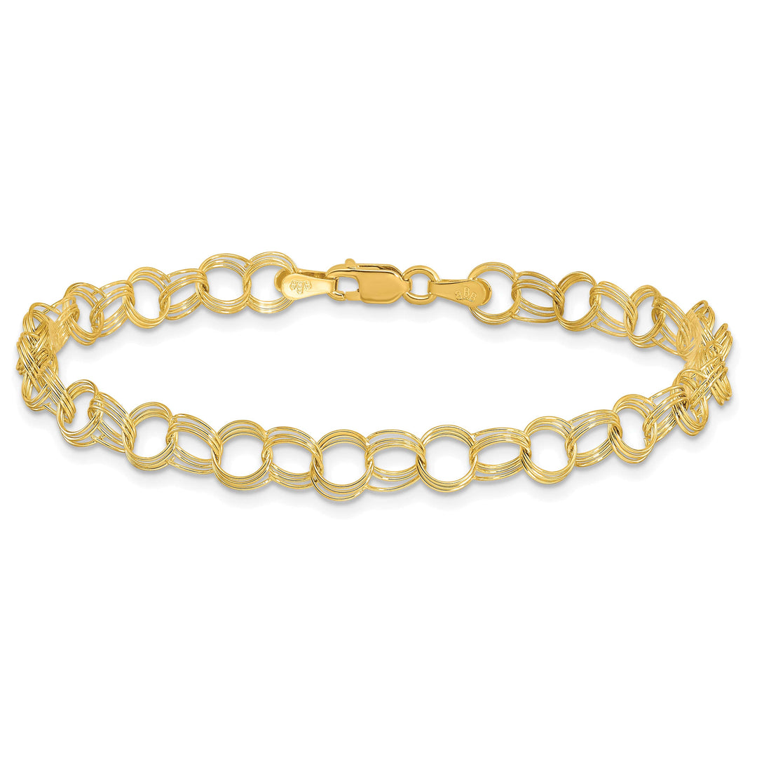 10K Yellow Gold 5mm Solid Triple Link Charm Bracelet