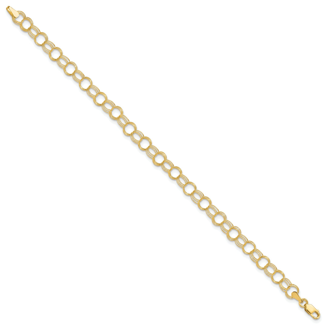 10K Yellow Gold 5mm Solid Triple Link Charm Bracelet