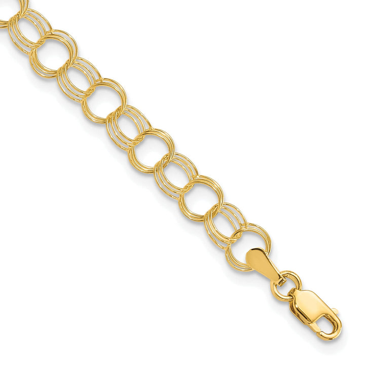 10K Yellow Gold 5mm Solid Triple Link Charm Bracelet