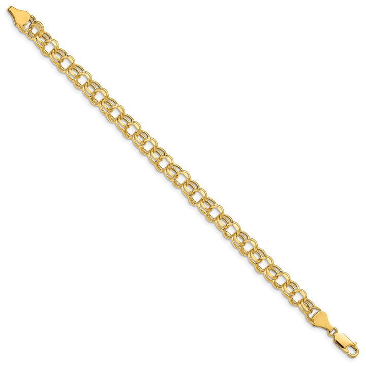 10K Yellow Gold 6.5mm Hollow D.C. Double Link Charm Bracelet
