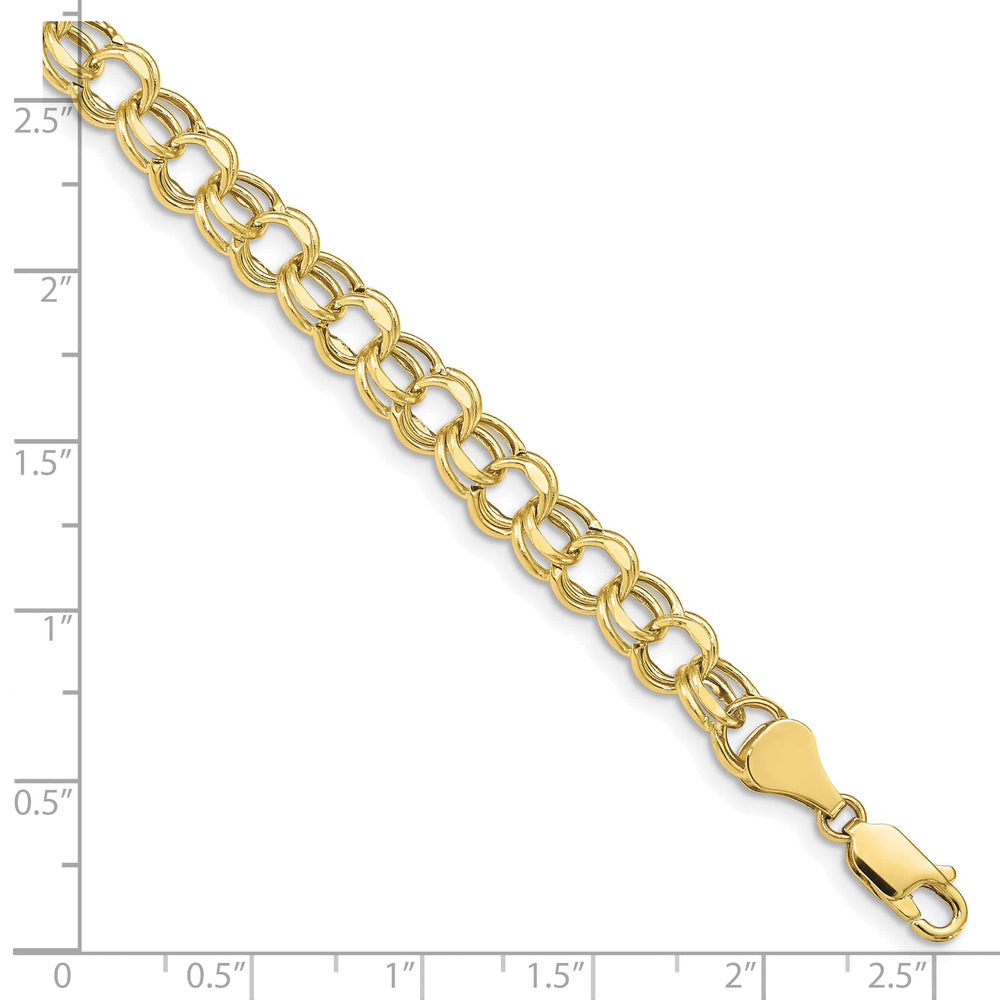 10K Yellow Gold 6.5mm Hollow D.C. Double Link Charm Bracelet