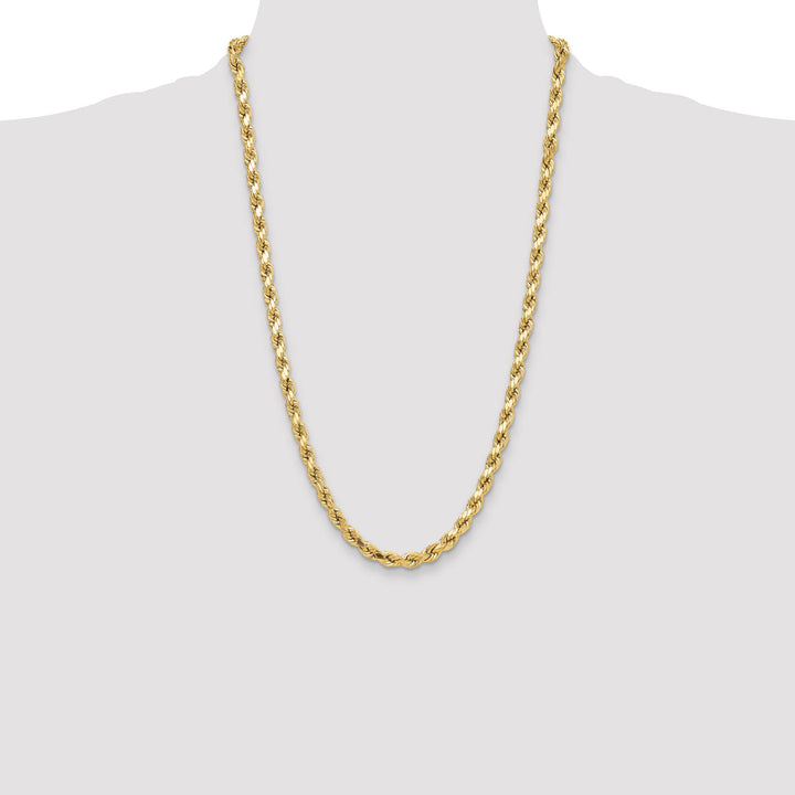 10K Yellow Gold 6.5mm Semi-Solid D.C. Rope Chain 26 Inch