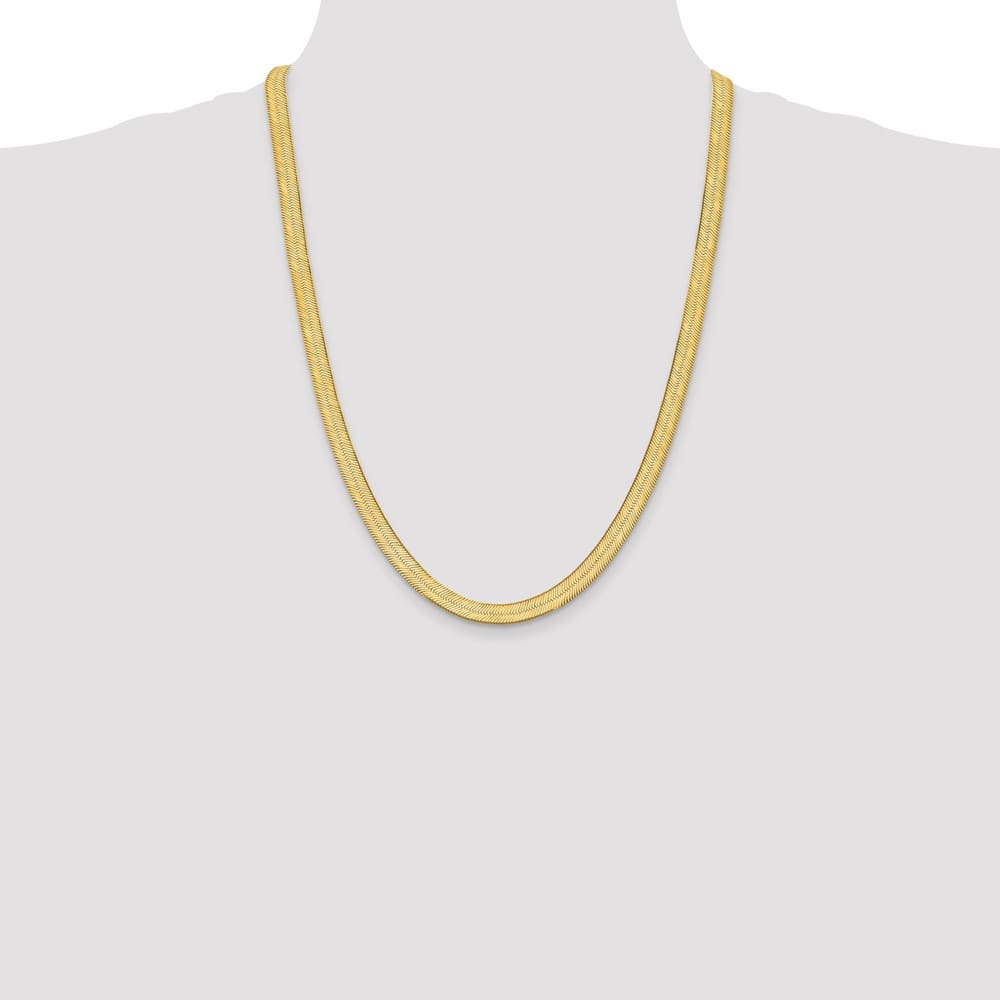 10K Yellow Gold 6.5mm Silky Herringbone Chain Size 24
