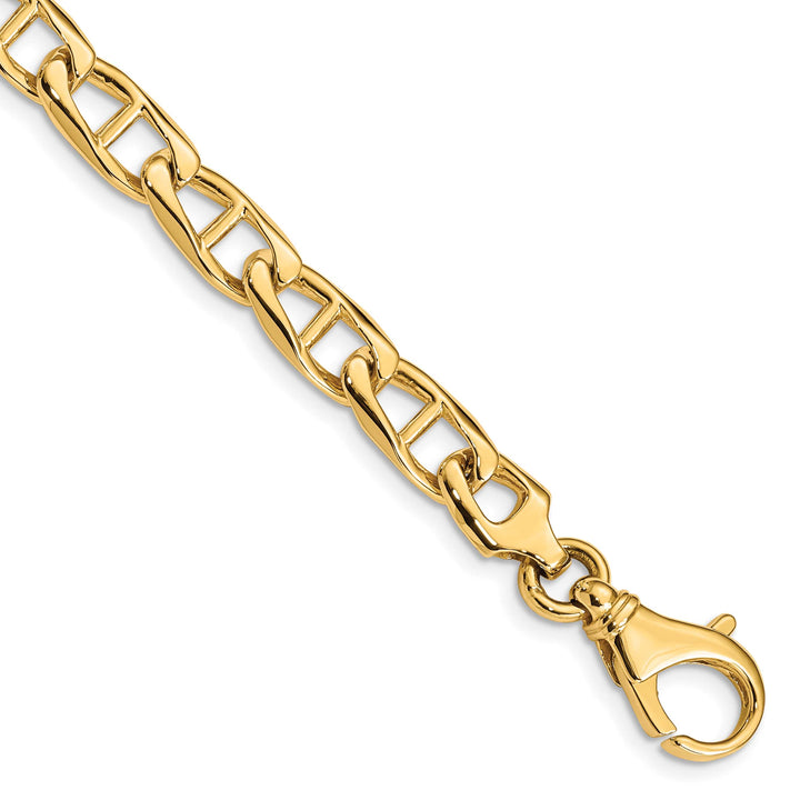 10K Yellow Gold 6.8mm Hand- Anchor Link Bracelet 8 Inch