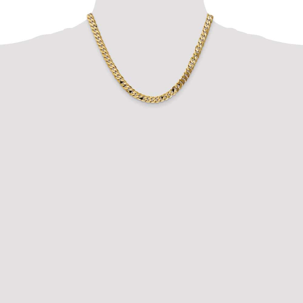 10K Yellow Gold 7.25mm Flat Beveled Curb Chain Size 18
