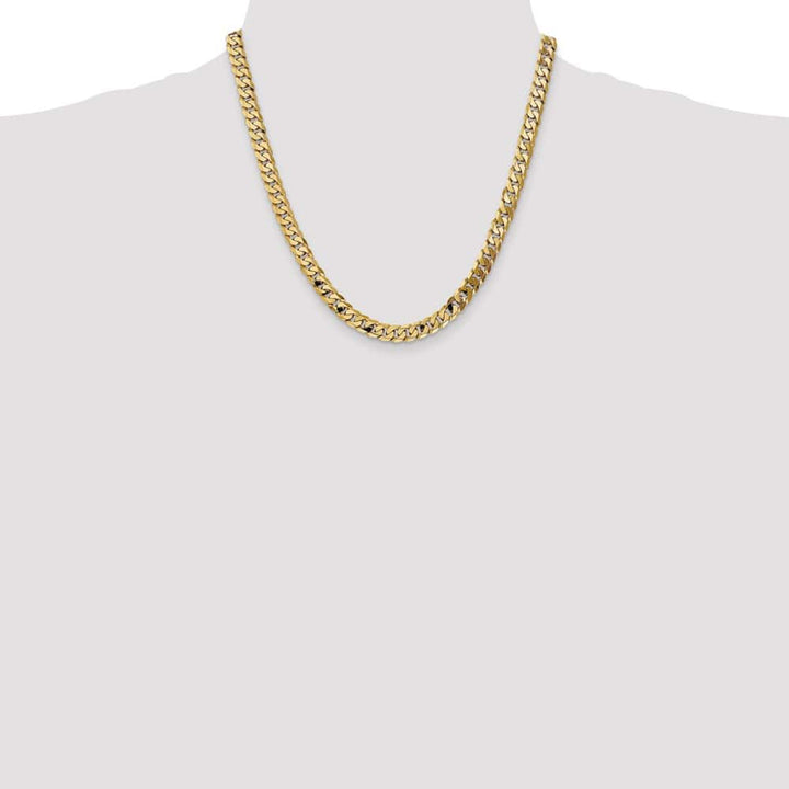 10K Yellow Gold 7.25mm Flat Beveled Curb Chain Size 20