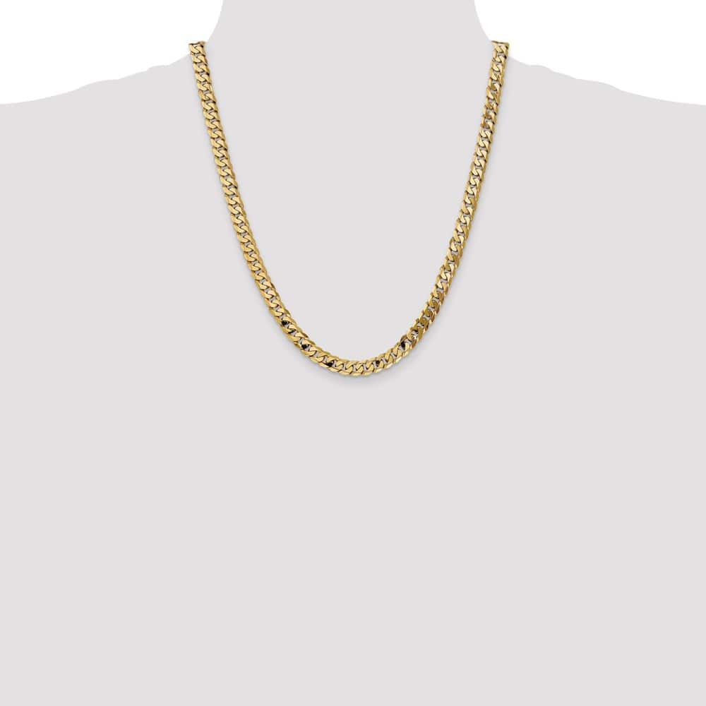 10K Yellow Gold 7.25mm Flat Beveled Curb Chain Size 22
