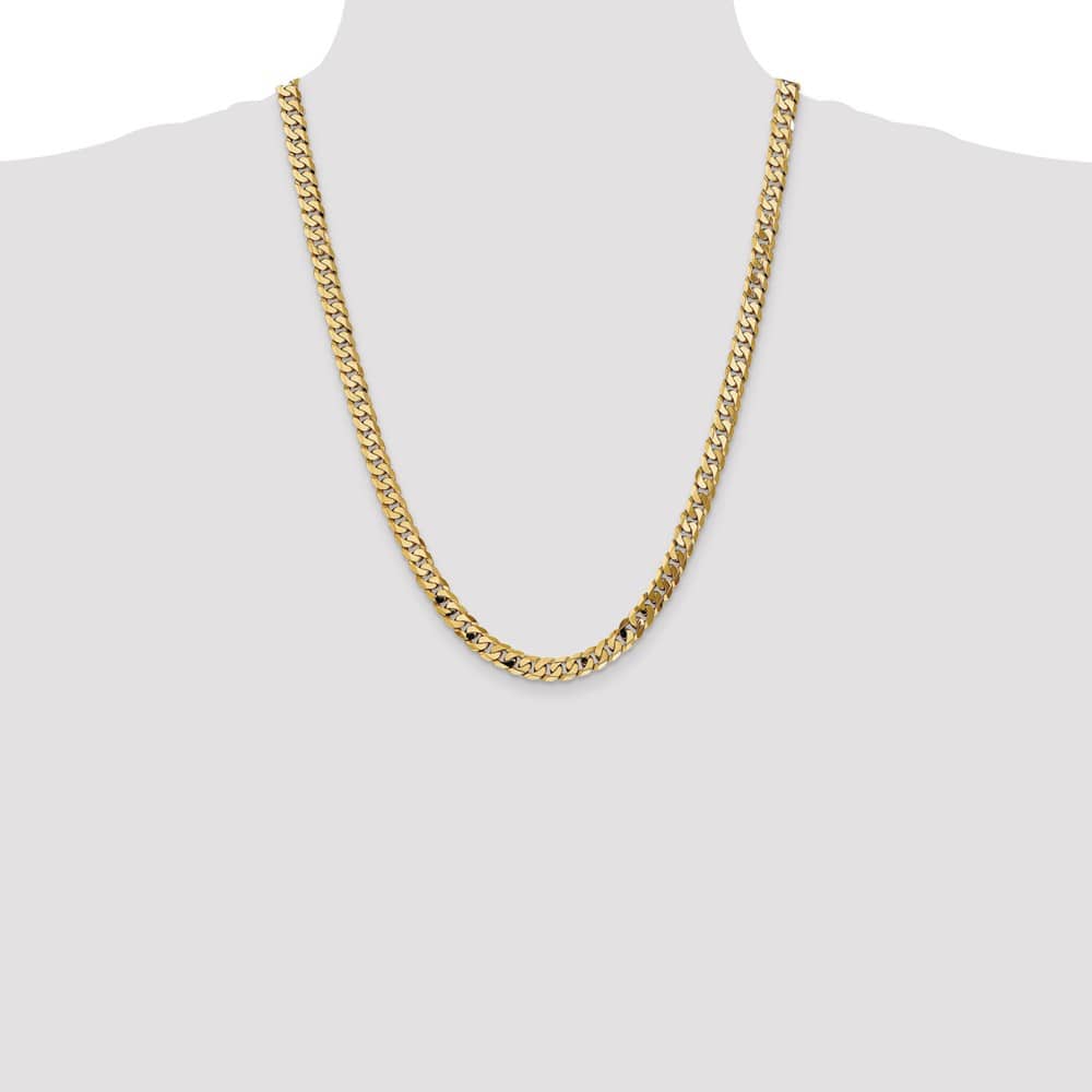 10K Yellow Gold 7.25mm Flat Beveled Curb Chain Size 24