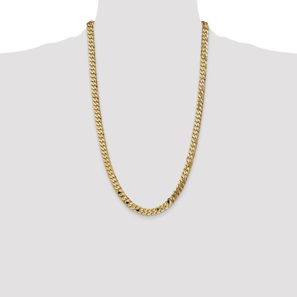10K Yellow Gold 7.25mm Flat Beveled Curb Chain Size 26