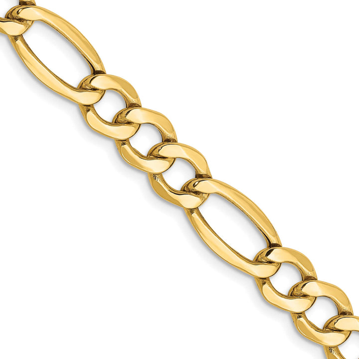 10K Yellow Gold 7.3mm Semi-Solid Figaro Chain 26 Inch
