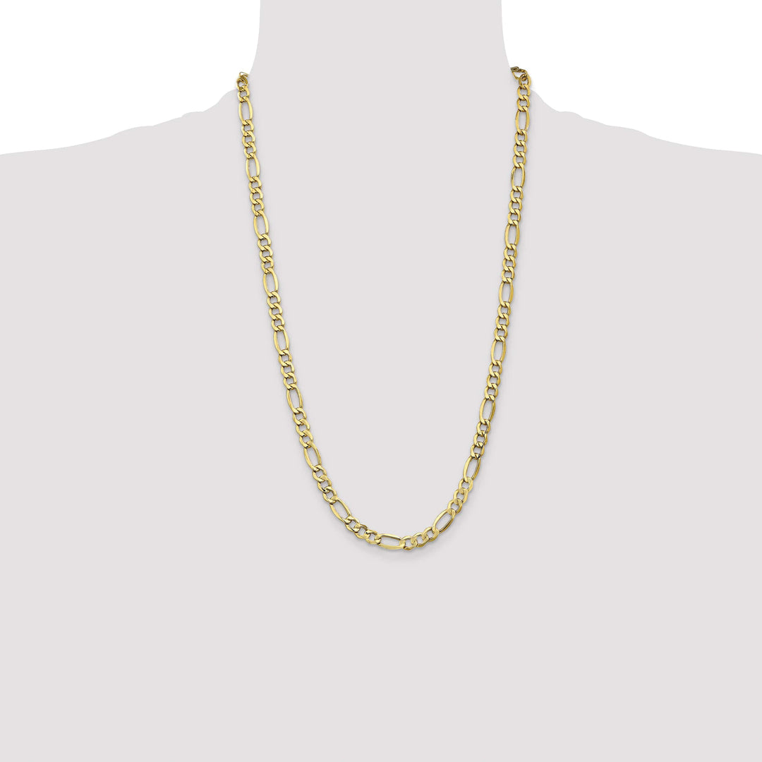 10K Yellow Gold 7.3mm Semi-Solid Figaro Chain 26 Inch