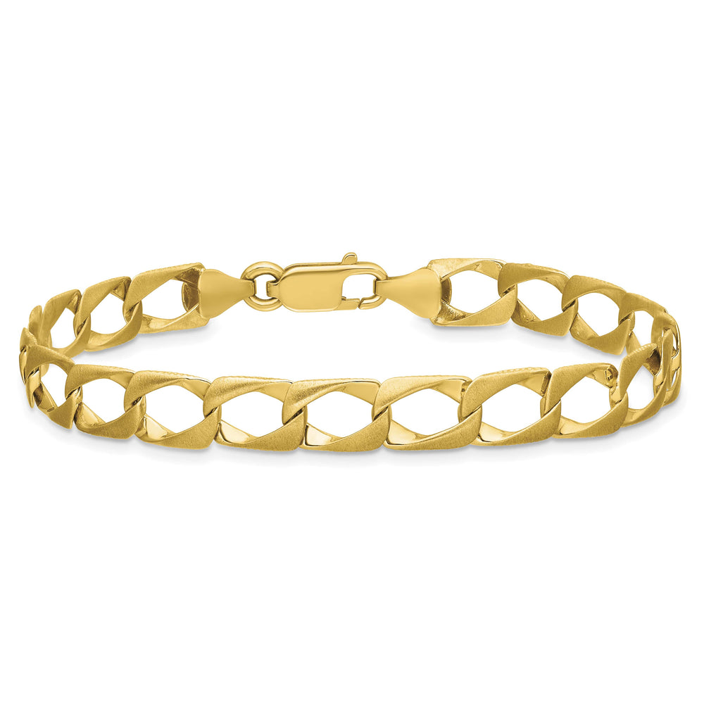 10K Yellow Gold 7.4mm Satin and D.C. Fancy Link Bracelet 8 Inch