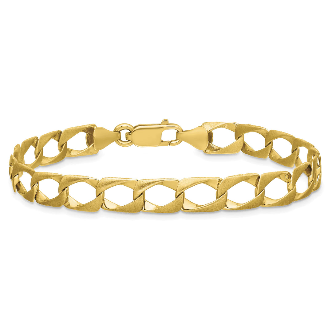 10K Yellow Gold 7.4mm Satin and D.C. Fancy Link Bracelet 8 Inch