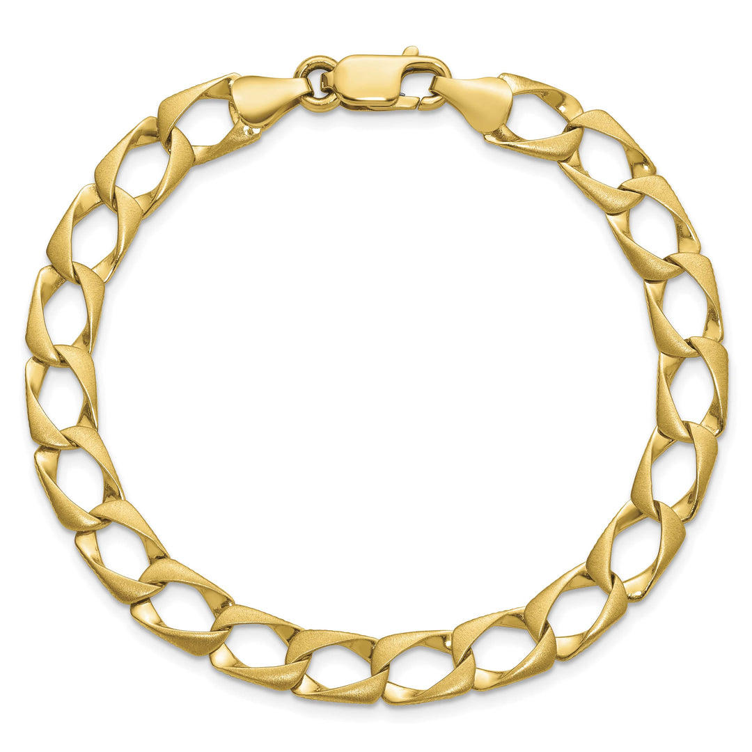 10K Yellow Gold 7.4mm Satin and D.C. Fancy Link Bracelet 8 Inch