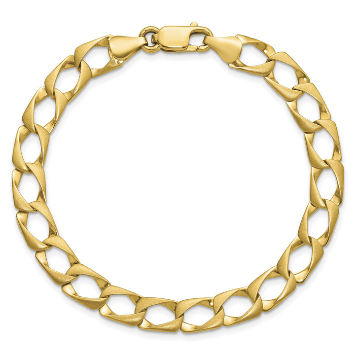 10K Yellow Gold 7.4mm Satin and D.C. Fancy Link Bracelet 8 Inch