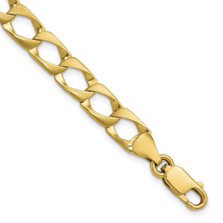 10K Yellow Gold 7.4mm Satin and D.C. Fancy Link Bracelet 8 Inch