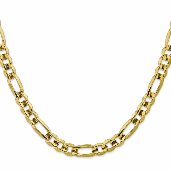 10K Yellow Gold 7.5mm Concave Open Figaro Chain 26 Inch