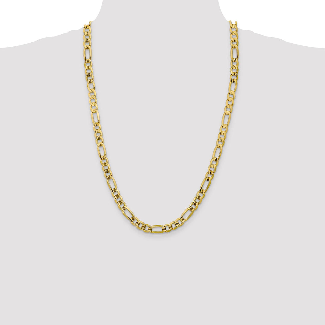 10K Yellow Gold 7.5mm Concave Open Figaro Chain 26 Inch