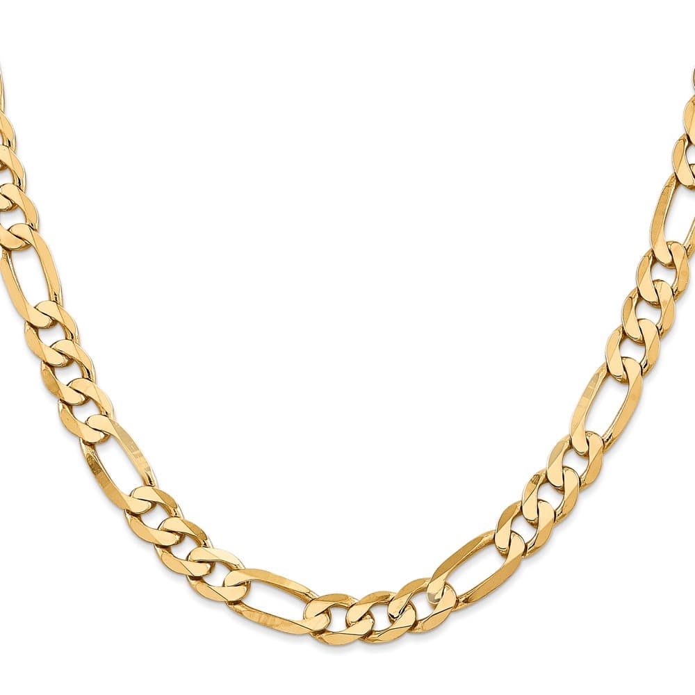 10K Yellow Gold 7.5mm Flat Figaro Chain