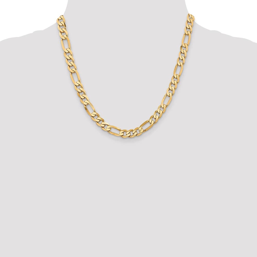 10K Yellow Gold 7.5mm Flat Figaro Chain Size 20
