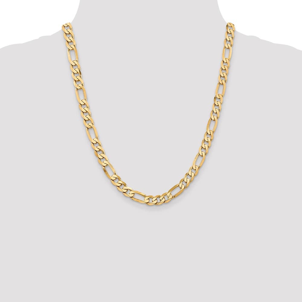 10K Yellow Gold 7.5mm Flat Figaro Chain Size 22