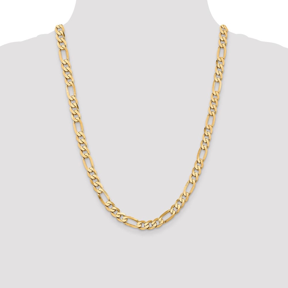 10K Yellow Gold 7.5mm Flat Figaro Chain Size 24
