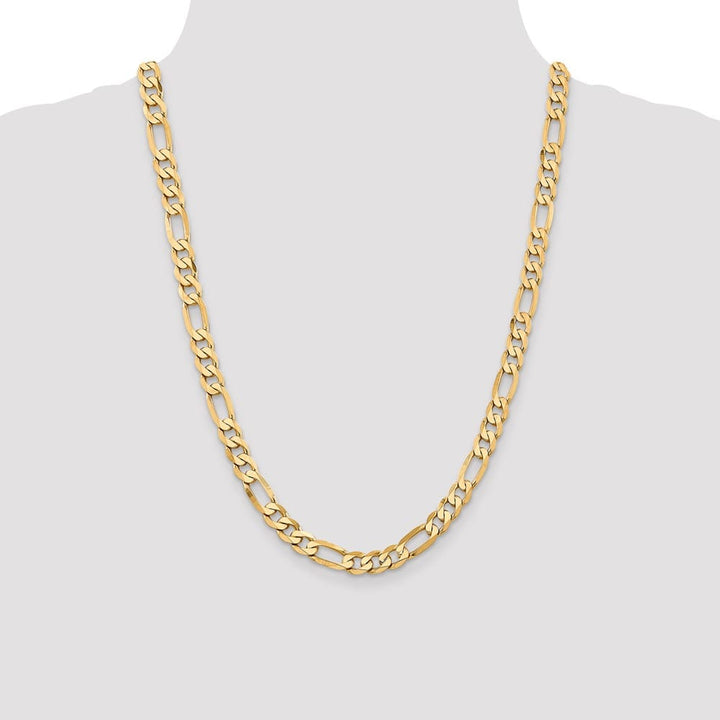 10K Yellow Gold 7.5mm Flat Figaro Chain Size 24