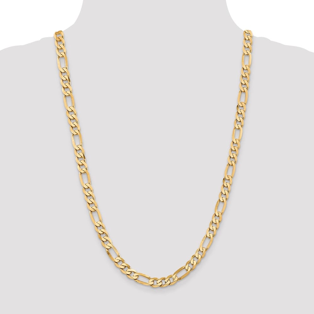 10K Yellow Gold 7.5mm Flat Figaro Chain Size 26
