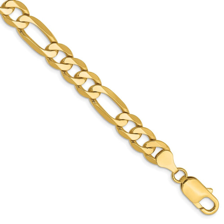 10K Yellow Gold 7.5mm Flat Figaro Chain Size 8