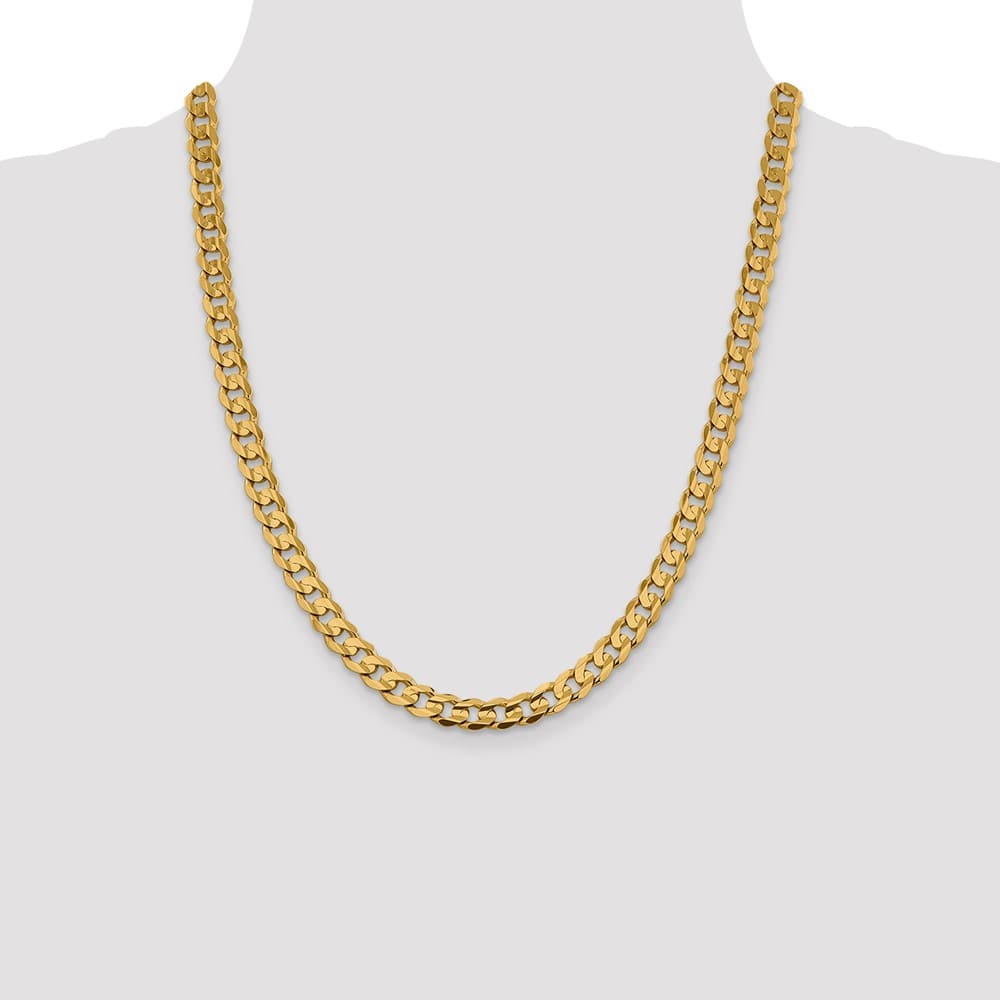 10K Yellow Gold 7.5mm Open Concave Curb Chain Size 22