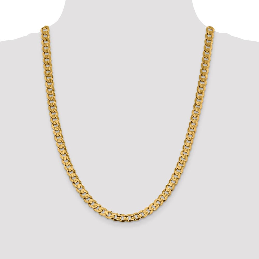 10K Yellow Gold 7.5mm Open Concave Curb Chain Size 24