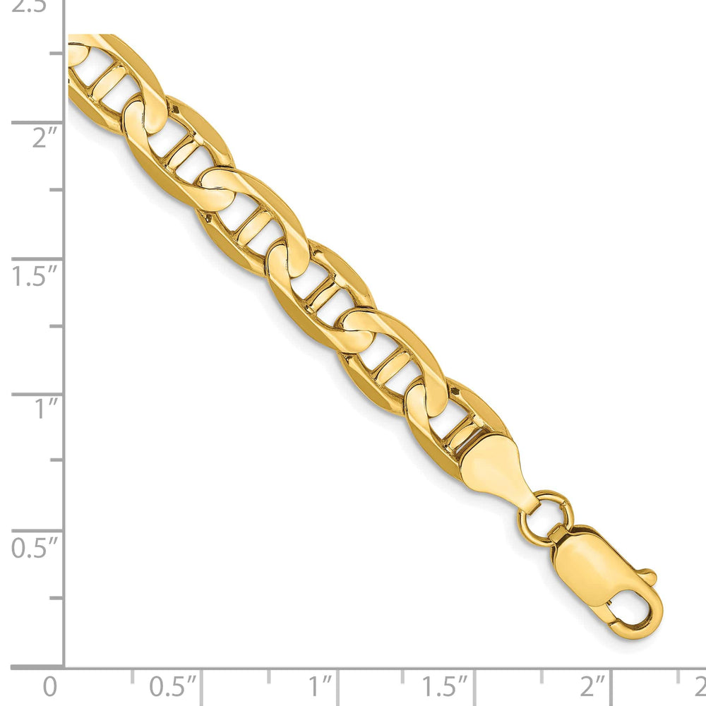 10K Yellow Gold 7mm Concave Anchor Chain Bracelet 8 Inch