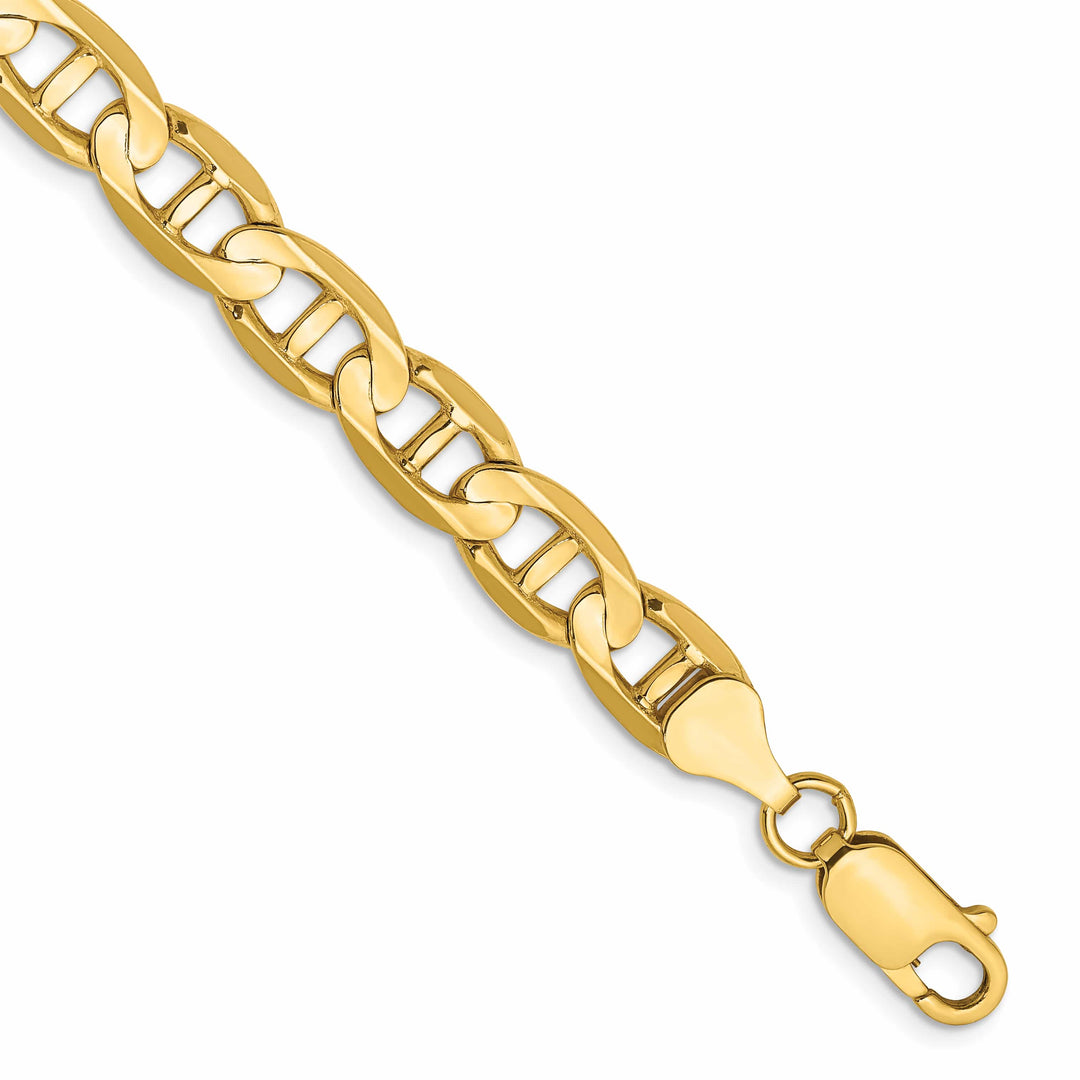 10K Yellow Gold 7mm Concave Anchor Chain Bracelet 8 Inch