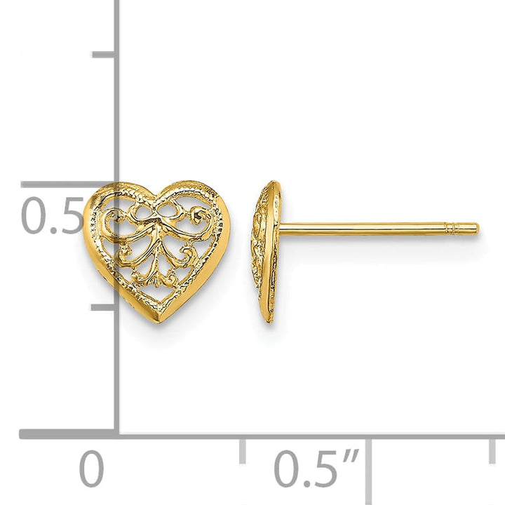 10k Yellow Gold 7mm Filigree Heart Post Earrings