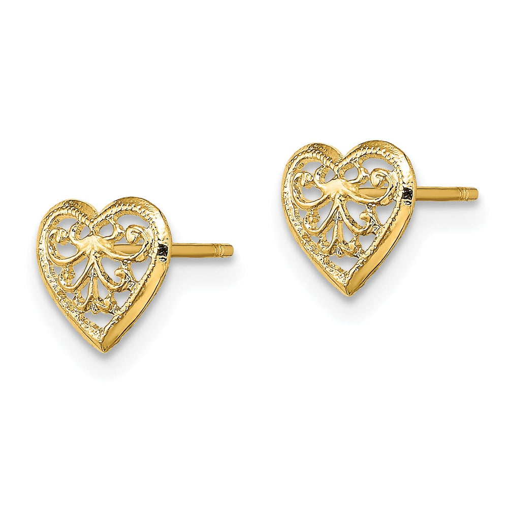 10k Yellow Gold 7mm Filigree Heart Post Earrings