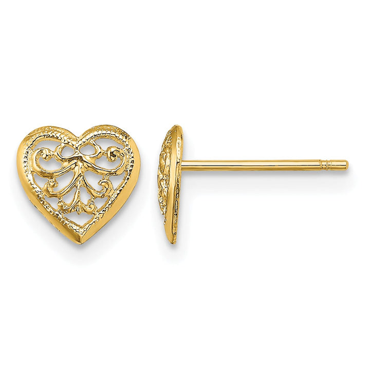10k Yellow Gold 7mm Filigree Heart Post Earrings