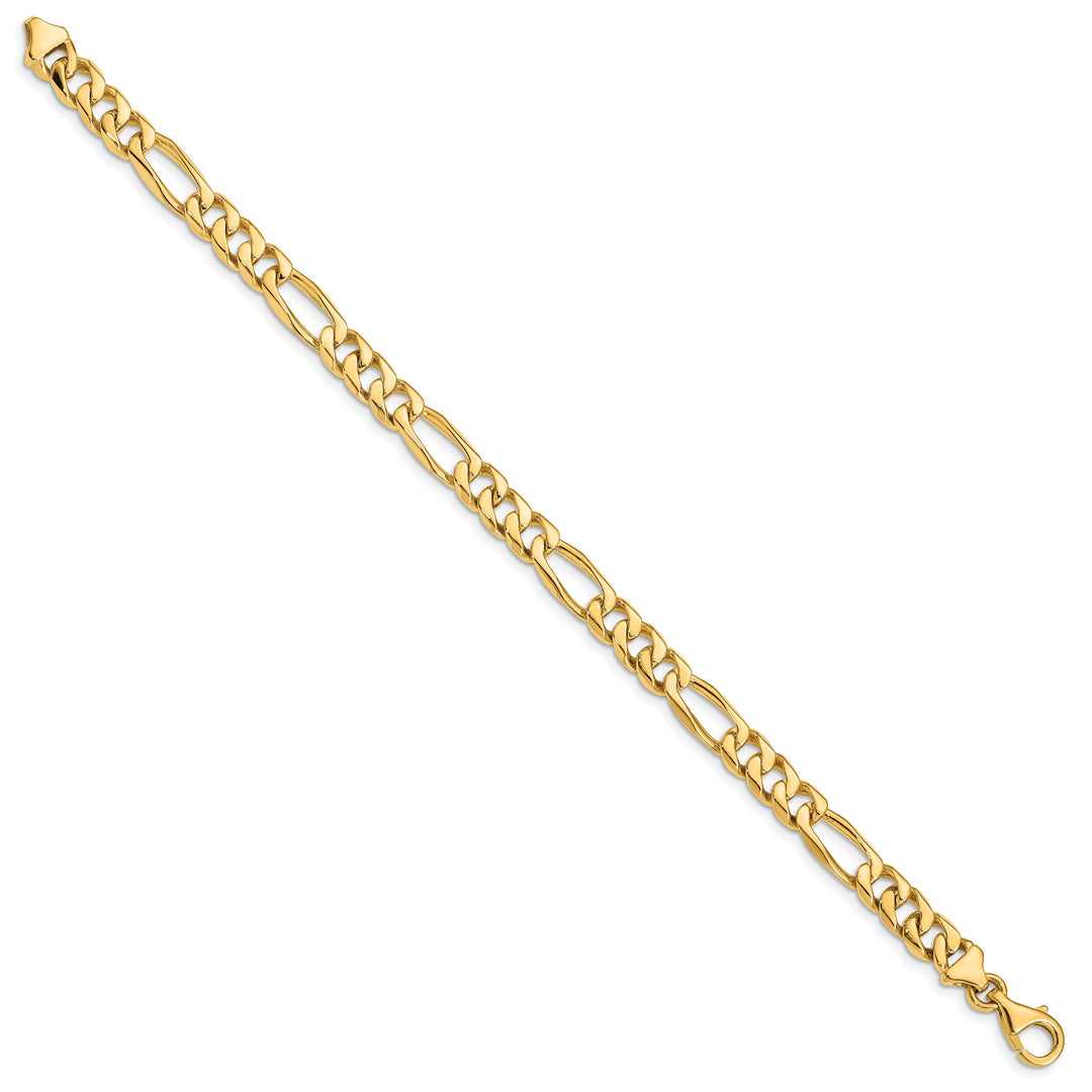 10K Yellow Gold 7mm Hand- Figaro Link Bracelet 8 Inch