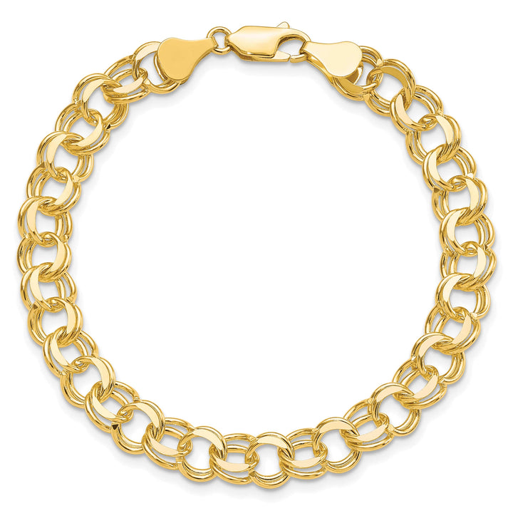 10K Yellow Gold 7mm Solid D.C. Double Link Charm Bracelet