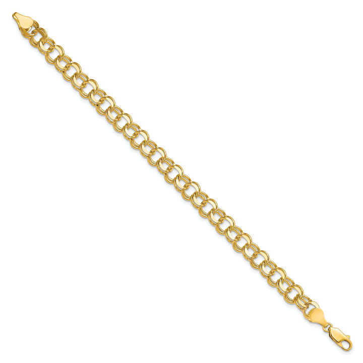 10K Yellow Gold 7mm Solid D.C. Double Link Charm Bracelet