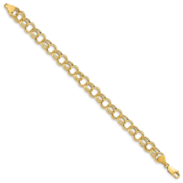 10K Yellow Gold 8.5mm Hollow Double Link Charm Bracelet