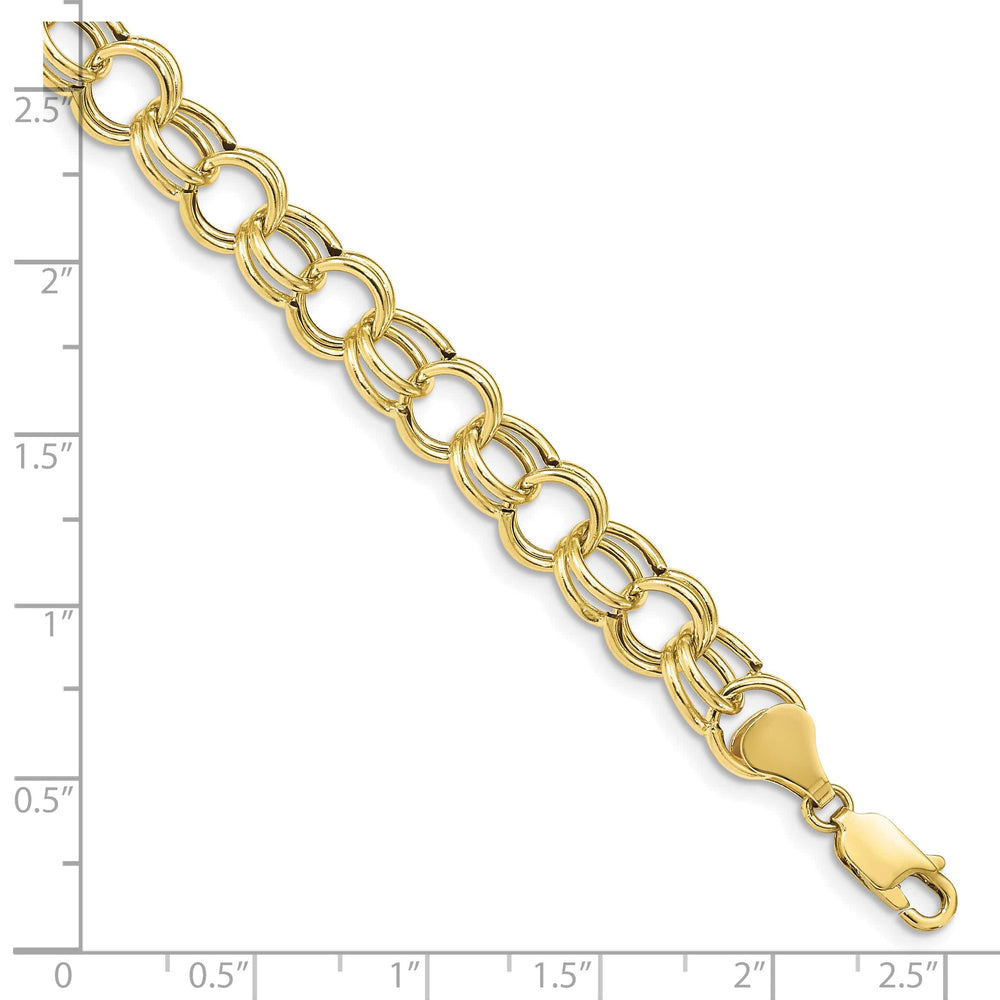 10K Yellow Gold 8.5mm Hollow Double Link Charm Bracelet