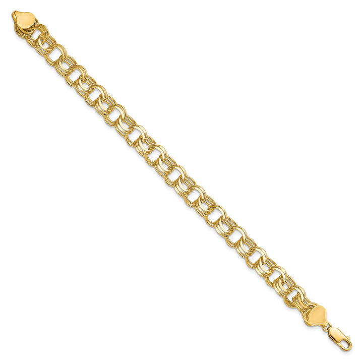 10K Yellow Gold 8mm Solid D.C. Triple Link Charm Bracelet