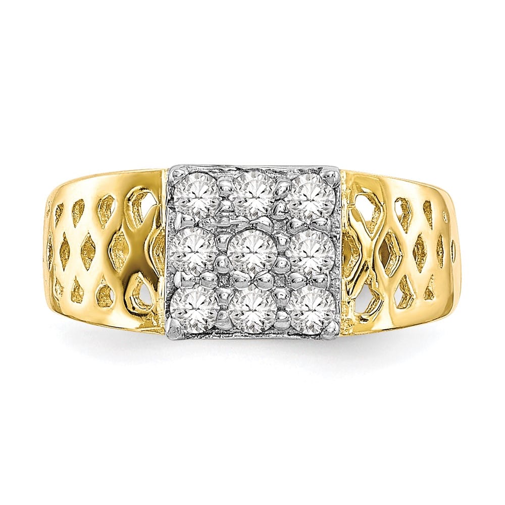 10k Yellow Gold 9-Stone CZ and Lattice Ring