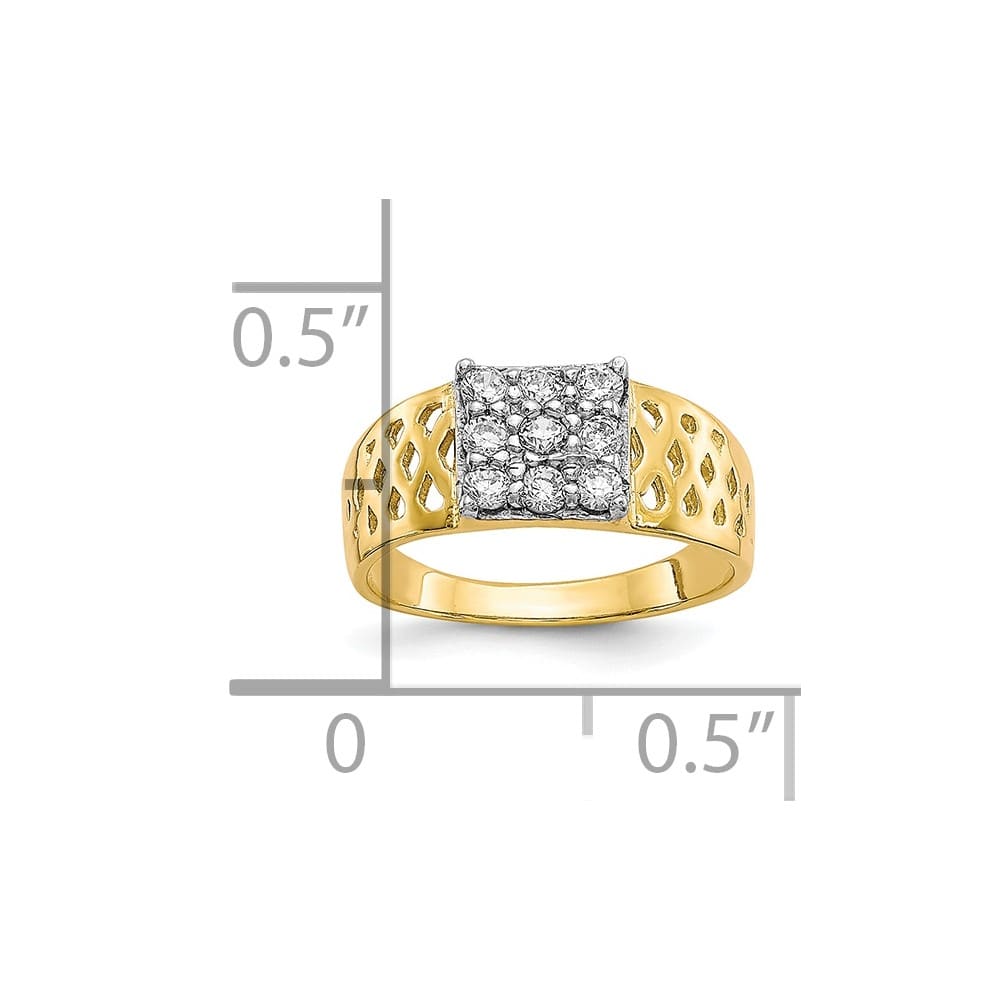 10k Yellow Gold 9-Stone CZ and Lattice Ring