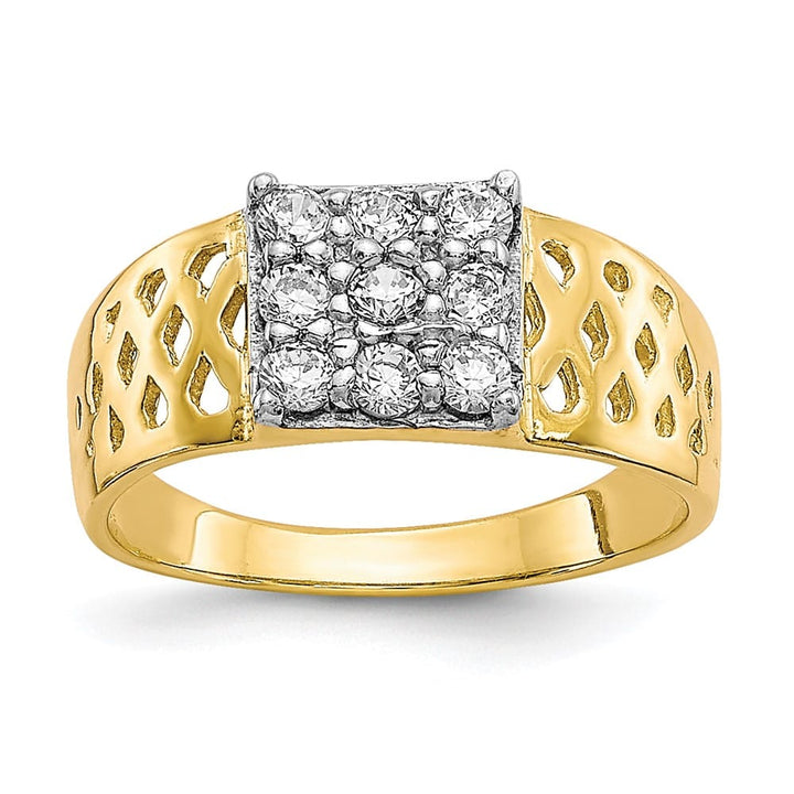 10k Yellow Gold 9-Stone CZ and Lattice Ring