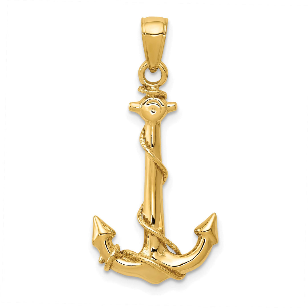 10K Yellow Gold Anchor with Rope Pendant, 32mm