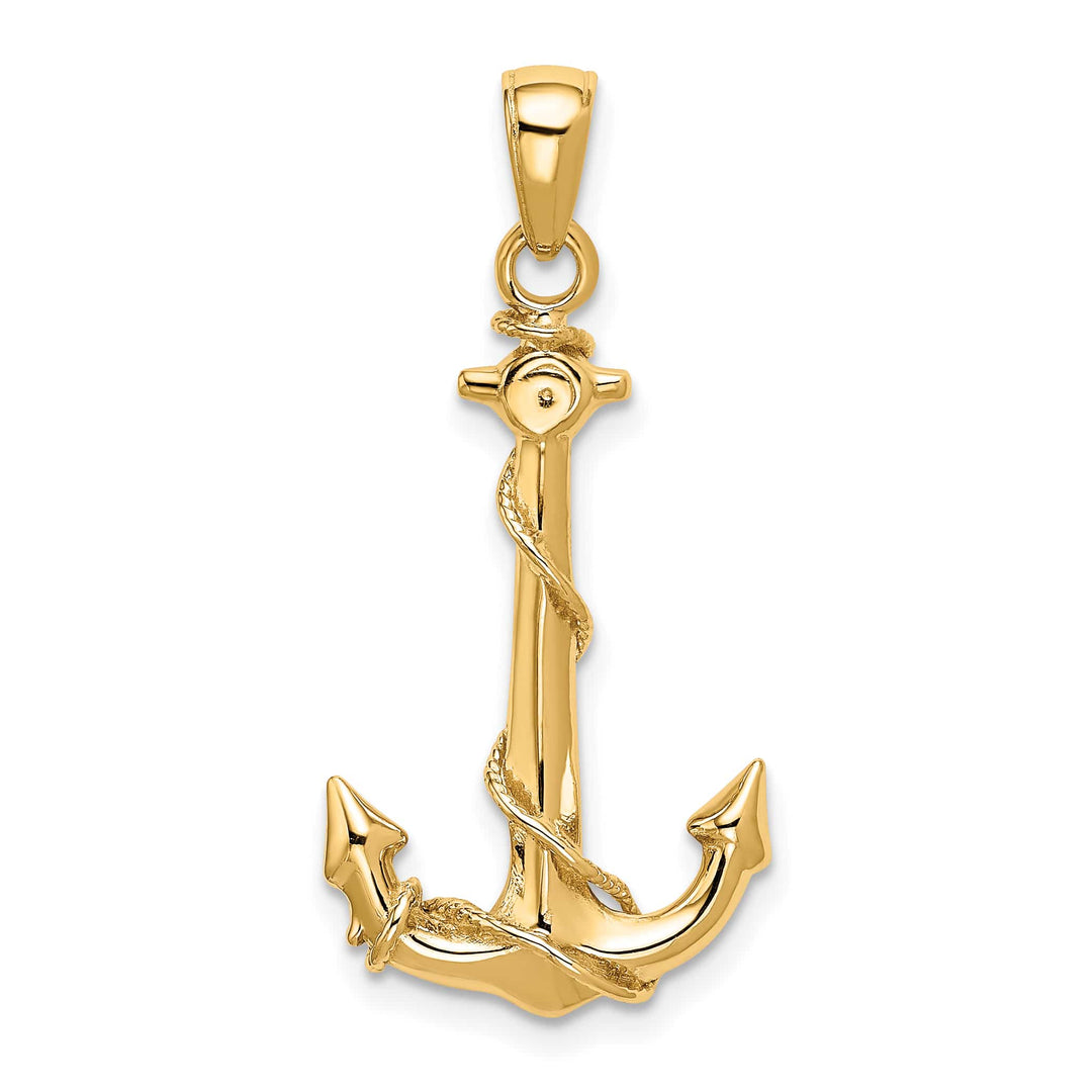 10K Yellow Gold Anchor with Rope Pendant, 32mm