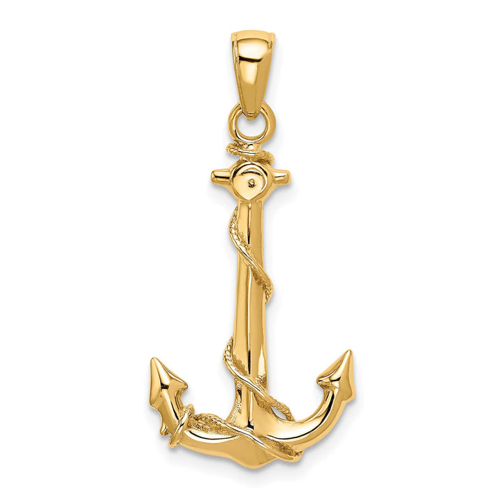10K Yellow Gold Anchor with Rope Pendant, 32mm