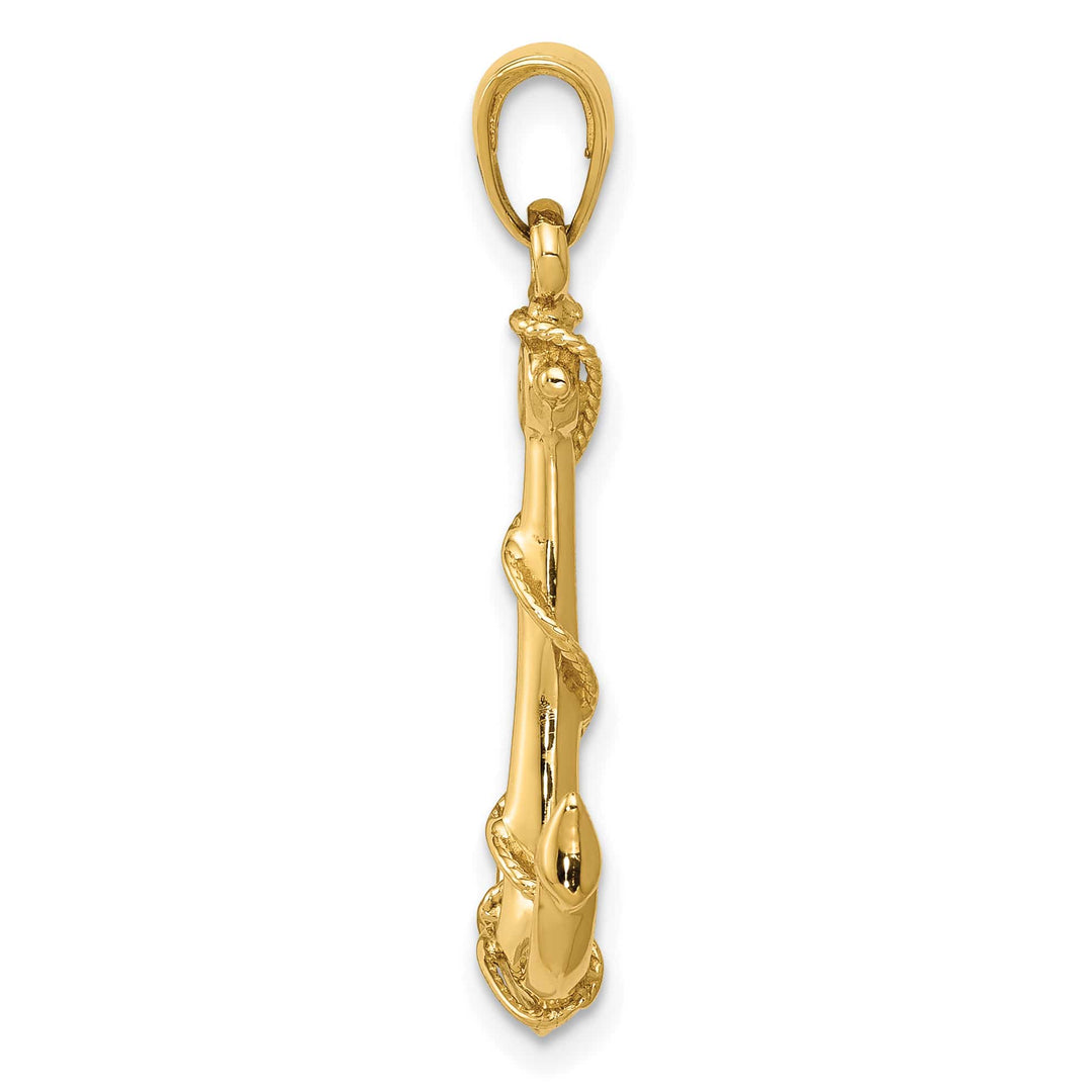 10K Yellow Gold Anchor with Rope Pendant, 32mm